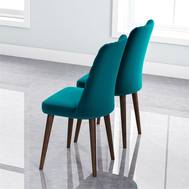 Ellen Mid-Century Modern Velvet Dining Chair in Turquoise (Set of 2)