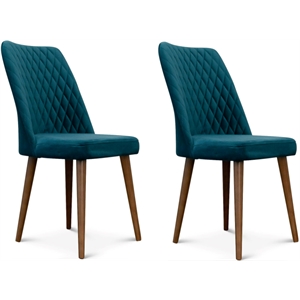Ellen Mid-Century Modern Velvet Dining Chair in Turquoise (Set of 2)