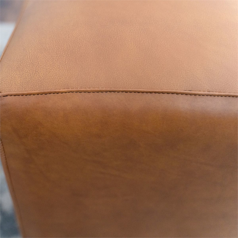 Lou Mid-Century Modern Design Square Cognac Tan Leather Ottoman