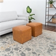 Lou Mid-Century Modern Design Square Cognac Tan Leather Ottoman