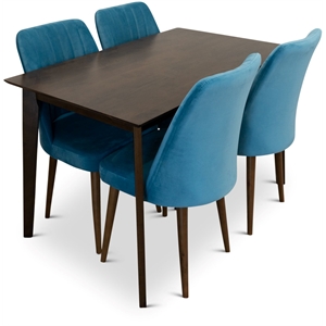 uvelia 5 mid-century dining set 4 velvet dining chairs in turquoise