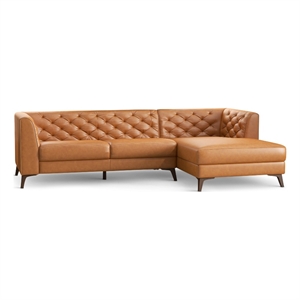 flore modern tufted living room top genuine leather sectional sofa in cognac tan