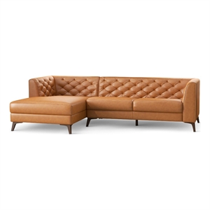 flore modern tufted living room genuine leather sectional sofa in cognac tan