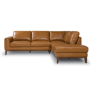 mundo mid-century l-shaped tight back leather right-facing sectional in tan