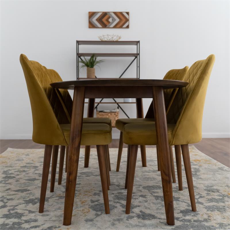 Ruby Modern Solid Wood Walnut Dining Table and 4 Chair Set