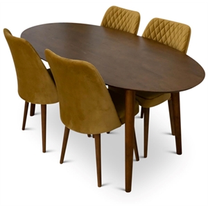 Ruby Modern Solid Wood Walnut Dining Table and 4 Chair Set
