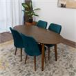 Reece 5-Piece Mid-Century Oval Dining Set w/ 4 Velvet Dining Chairs in Turquoise