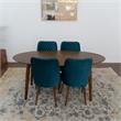 Reece 5-Piece Mid-Century Oval Dining Set w/ 4 Velvet Dining Chairs in Turquoise