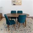 Reece 5-Piece Mid-Century Oval Dining Set w/ 4 Velvet Dining Chairs in Turquoise