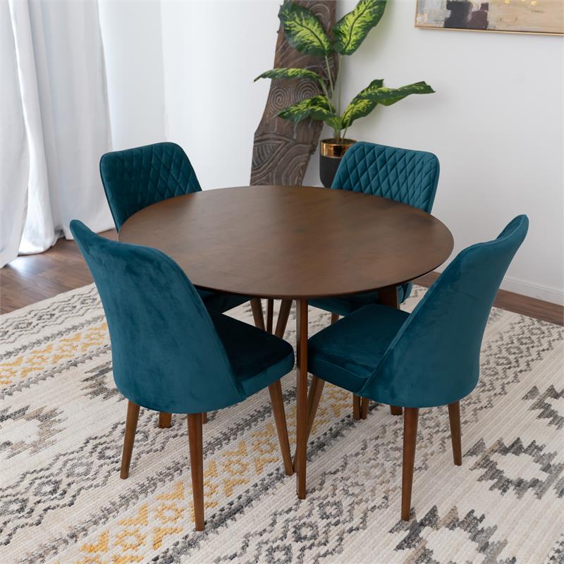 Ariella Modern Solid Wood Walnut Dining Room&Kitchen Table and 4 Chair Set
