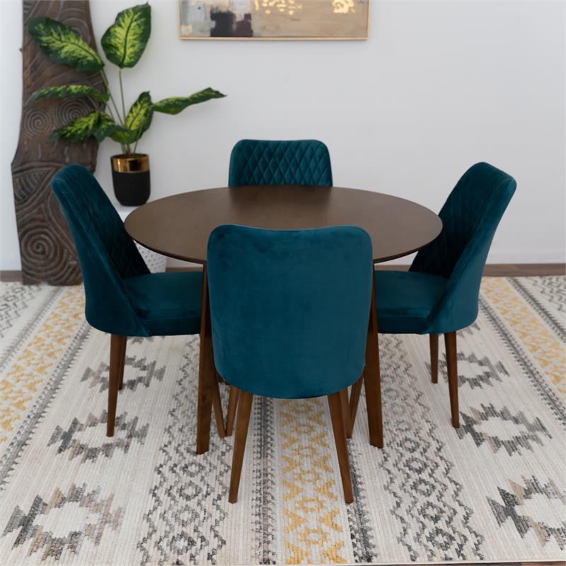 Ariella Modern Solid Wood Walnut Dining Room&Kitchen Table and 4 Chair Set