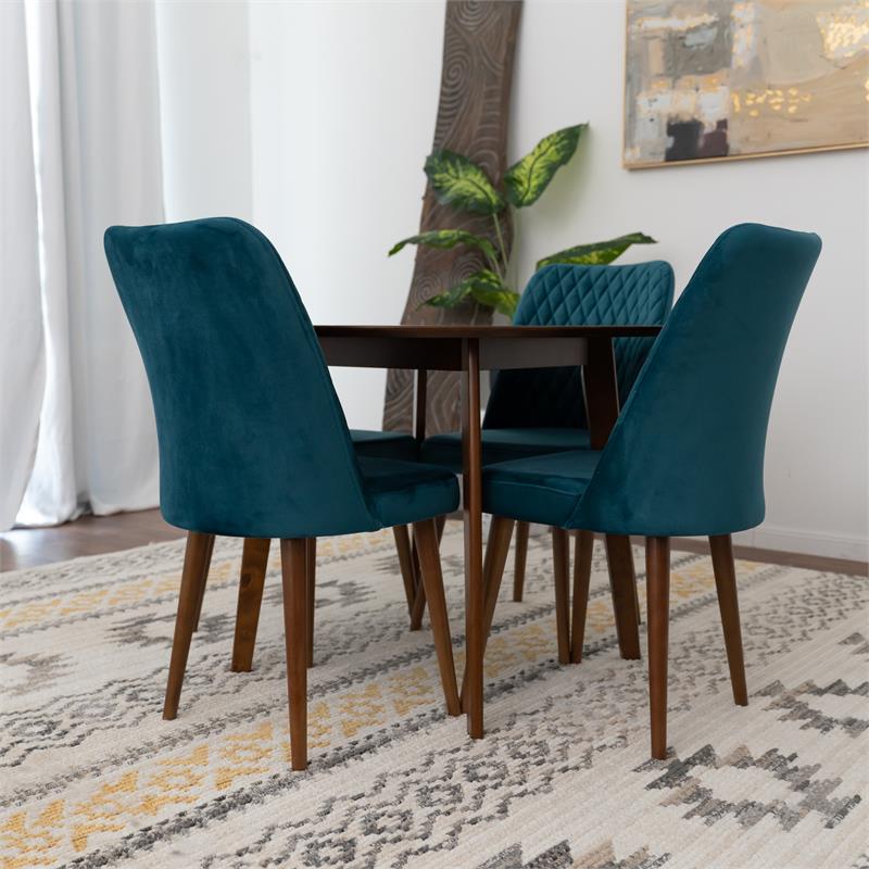 Ariella Modern Solid Wood Walnut Dining Room&Kitchen Table and 4 Chair Set