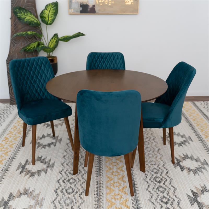 Ariella Modern Solid Wood Walnut Dining Room&Kitchen Table and 4 Chair Set