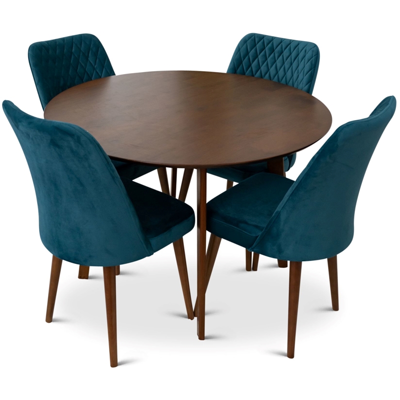 Ariella Modern Solid Wood Walnut Dining Room&Kitchen Table and 4 Chair Set