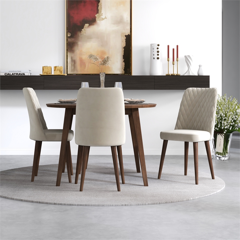 Prembroke Modern Solid Wood Walnut Kitchen Table and Chairs for 4