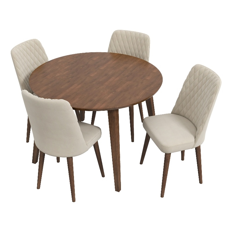 Prembroke Modern Solid Wood Walnut Kitchen Table and Chairs for 4