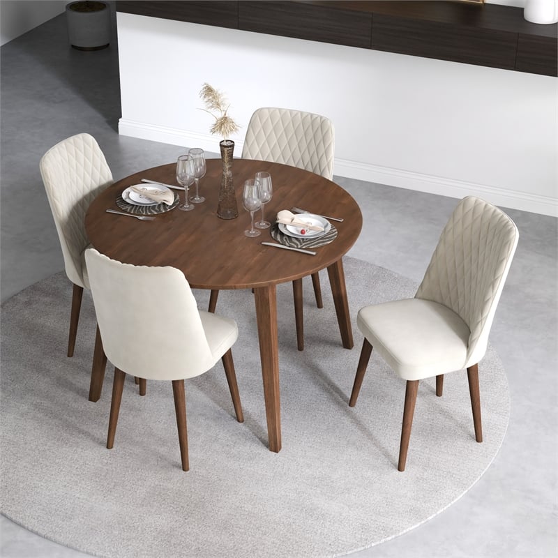 Prembroke Modern Solid Wood Walnut Kitchen Table and Chairs for 4