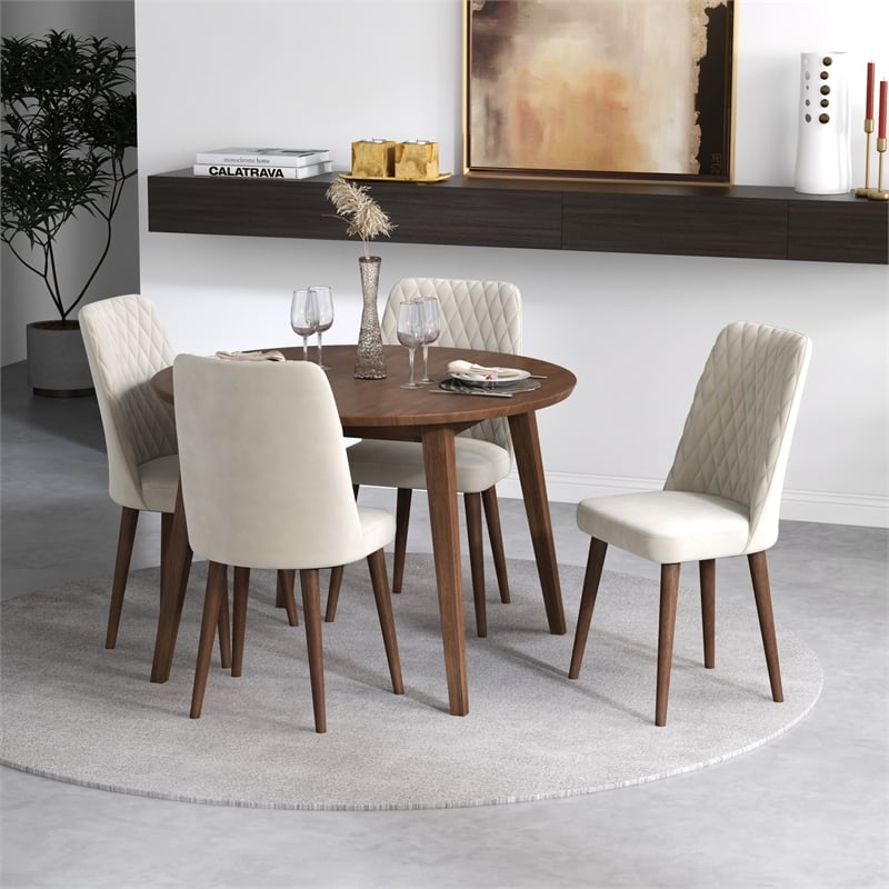 Prembroke Modern Solid Wood Walnut Kitchen Table and Chairs for 4