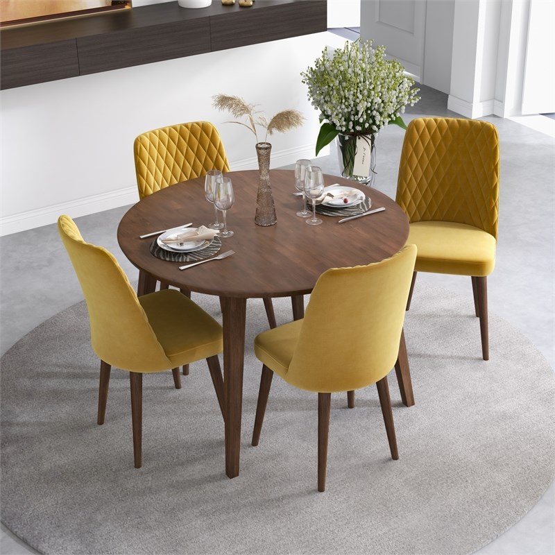Patience Modern Solid Wood Walnut Dining Room & Kitchen Table Set for 4