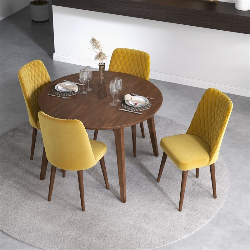 Patience Modern Solid Wood Walnut Dining Room & Kitchen Table Set for 4