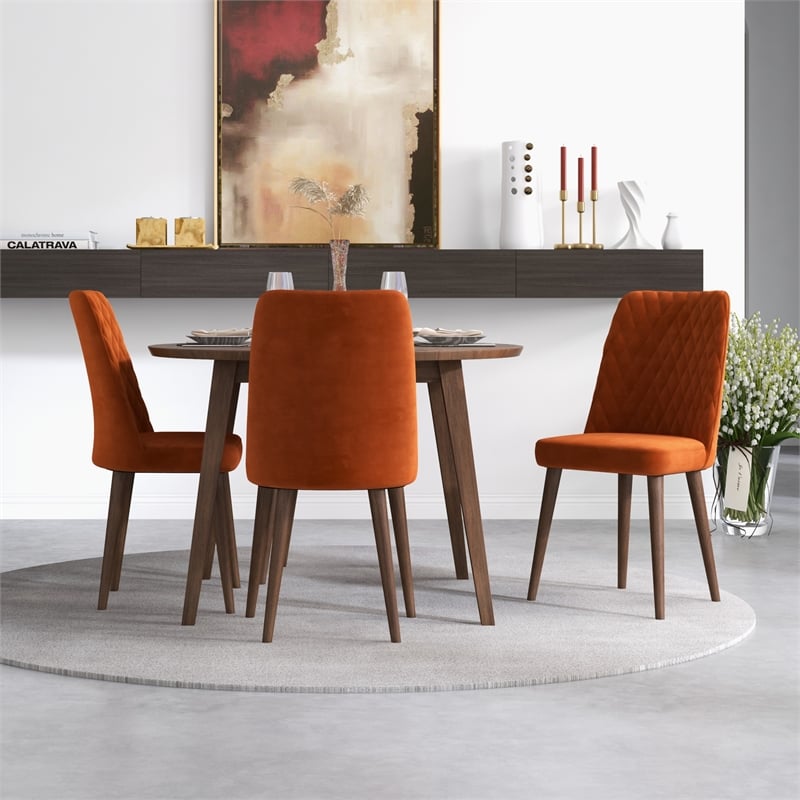 Pia Modern Solid Wood Walnut Dining Room & Kitchen Table and 4 Chair Set