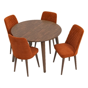 Pia Modern Solid Wood Walnut Dining Room & Kitchen Table and 4 Chair Set