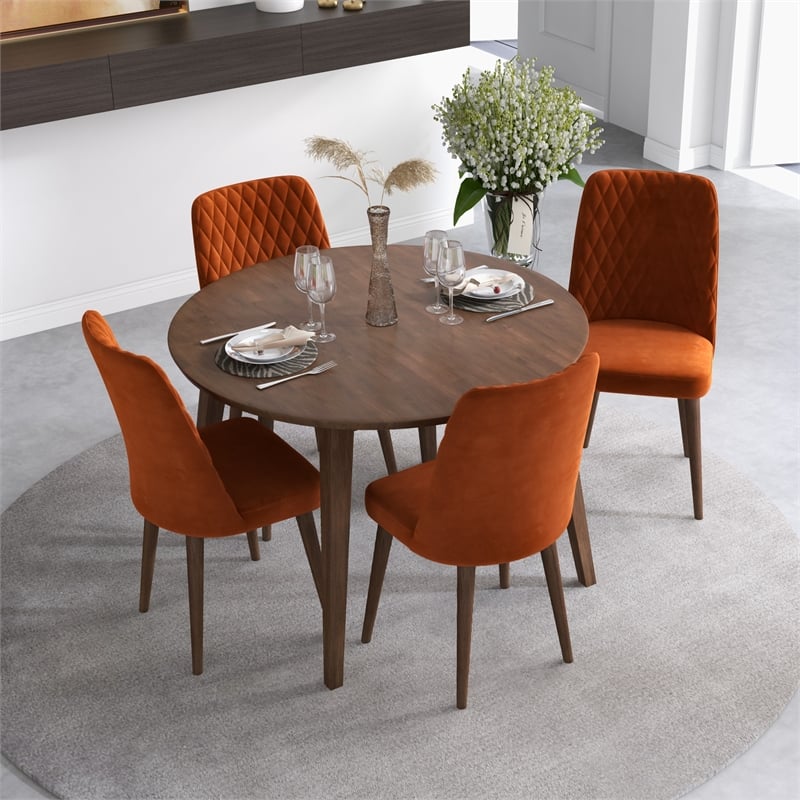 Pia Modern Solid Wood Walnut Dining Room & Kitchen Table and 4 Chair Set