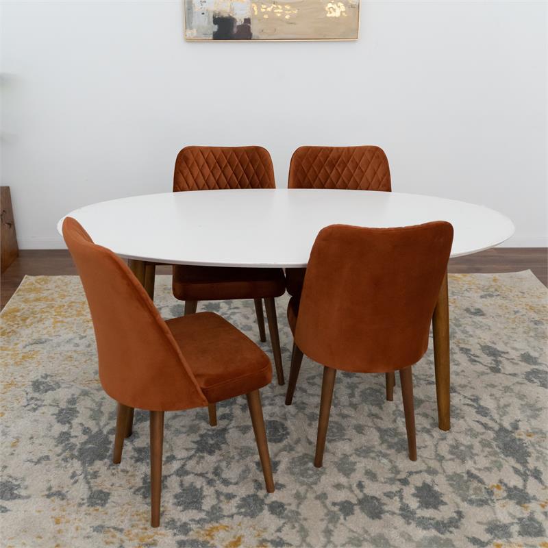 Reese Modern Solid Wood Walnut Dining Room & Kitchen 5 Piece Furniture Set