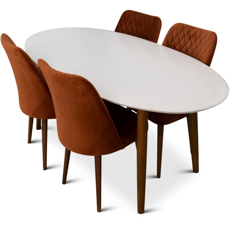 Reese Modern Solid Wood Walnut Dining Room & Kitchen 5 Piece Furniture Set