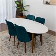 Reily 5-Piece Mid-Century Oval Dining Set w/ 4 Velvet Dining Chairs in Turquoise