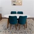 Reily 5-Piece Mid-Century Oval Dining Set w/ 4 Velvet Dining Chairs in Turquoise