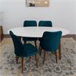 Reily 5-Piece Mid-Century Oval Dining Set w/ 4 Velvet Dining Chairs in Turquoise