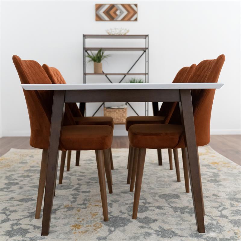 Dane Modern Solid Wood Walnut Kitchen & Dining Room Table and Chairs Set of 4