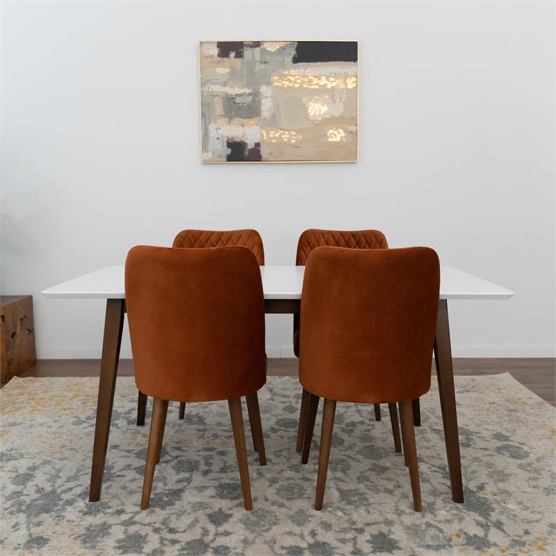 Dane Modern Solid Wood Walnut Kitchen & Dining Room Table and Chairs Set of 4