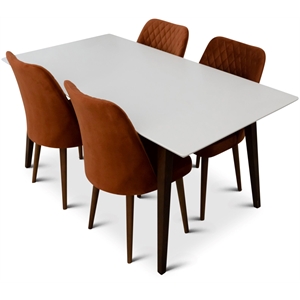 Dane Modern Solid Wood Walnut Kitchen & Dining Room Table and Chairs Set of 4