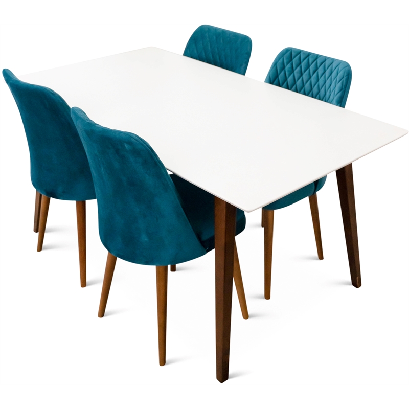 Dash Mid Century Modern Solid Wood Walnut Dining Room&Kitchen Table Set for 4