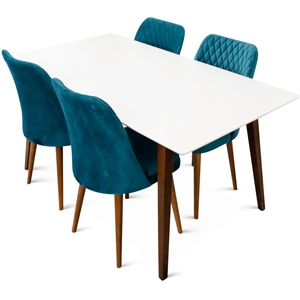 Dash Mid Century Modern Solid Wood Walnut Dining Room&Kitchen Table Set for 4