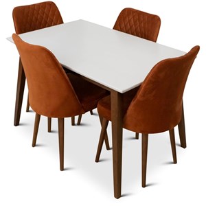 Dustin Modern Solid Wood Walnut Dining Room & Kitchen Table and Chairs Set of 4