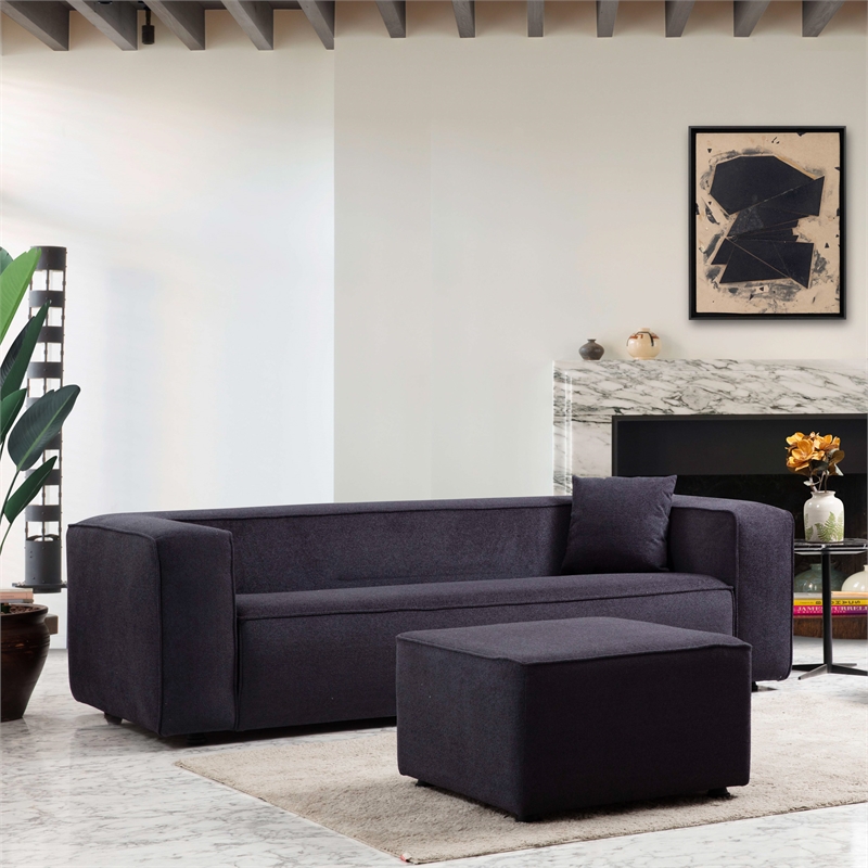 Bellevue Mid-Century Modern Tight Back French Boucle Fabric Sofa in Gray