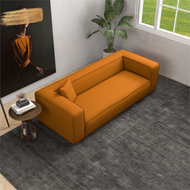 Bellevue Modern Furniture Style French Boucle Fabric Sofa in Dark Yellow