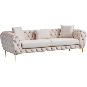 jordyn mid-century modern tufted rectangular tight back velvet sofa in beige
