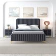 Angelou Mid Century Modern Gray Velvet Upholstered Queen Platform Bed