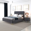 Angelou Mid Century Modern Gray Velvet Upholstered Queen Platform Bed
