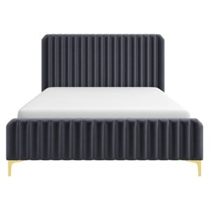 Angelou Mid Century Modern Gray Velvet Upholstered Queen Platform Bed