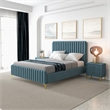 Angelou Mid Century Modern Blue Velvet Upholstered Queen Platform Bed