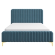 Angelou Mid Century Modern Blue Velvet Upholstered Queen Platform Bed