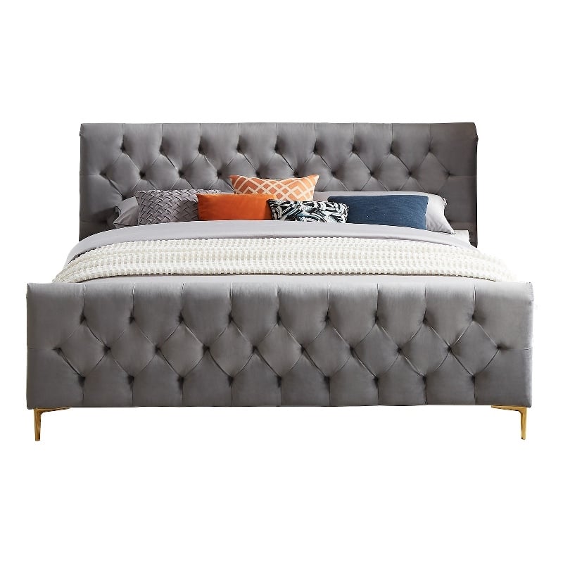 Bella Mid Century Modern Gray Velvet Upholstered King Platform Bed