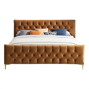 Bella Mid-Century Modern Velvet Upholstered King Platform Bed in Tan