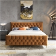 Bella Mid-Century Modern Velvet Upholstered King Platform Bed in Tan