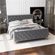 Bella Mid Century Modern Dark Gray Velvet Upholstered Queen Platform Bed
